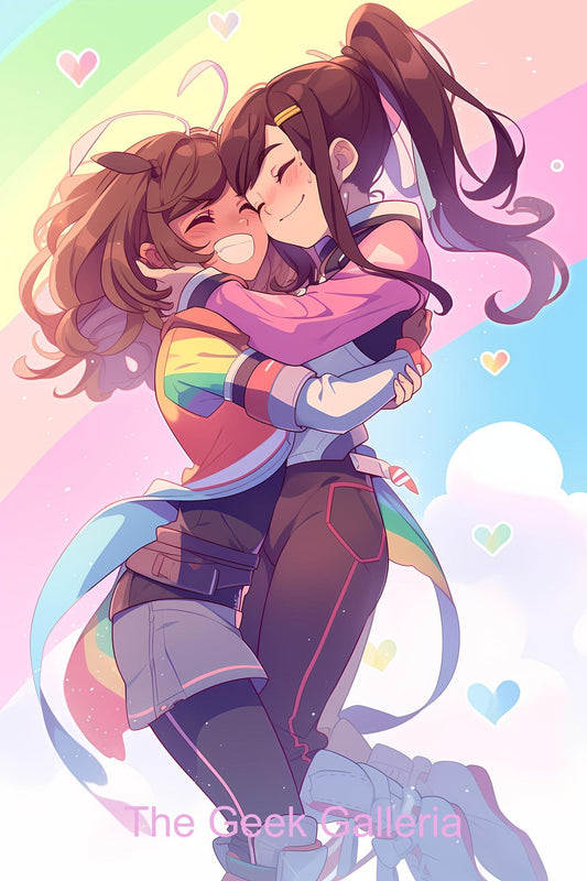 Inclusive Love: Heartwarming Embrace in Vibrant Pride Color, Art Print, Anime Poster, Waifu, Anime Art