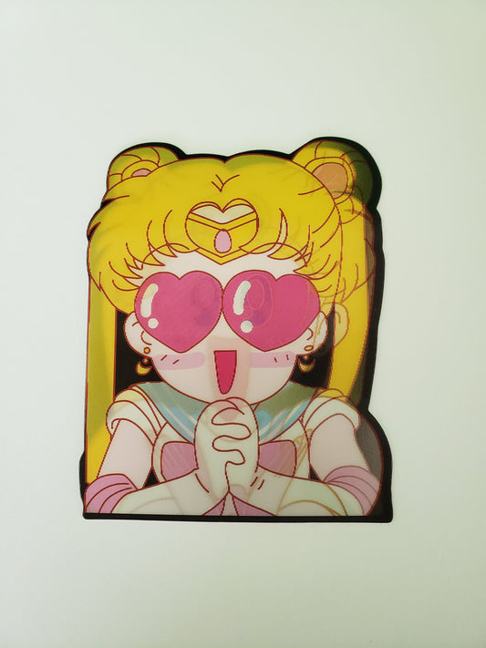 Heart Eyed Hero, Peeker Sticker, 3D Lenticular Car Sticker, Motion Sticker, Anime Sticker, Kawaii Sticker
