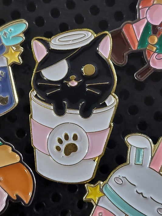 Cats in Coffee Cups Enamel Pin Collection