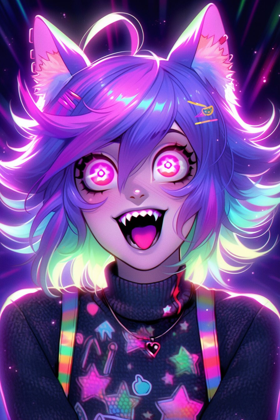 Neon Neko Delight Art Print