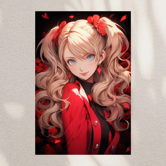 Crimson Elegance: Anime Style Elegance Art Print
