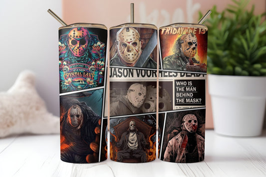 Friday the 13th Jason Voorhees 20 oz Skinny Tumbler | Camp Crystal Lake Horror Cup | Spooky Halloween Tumbler | Unique Horror Fan Gift
