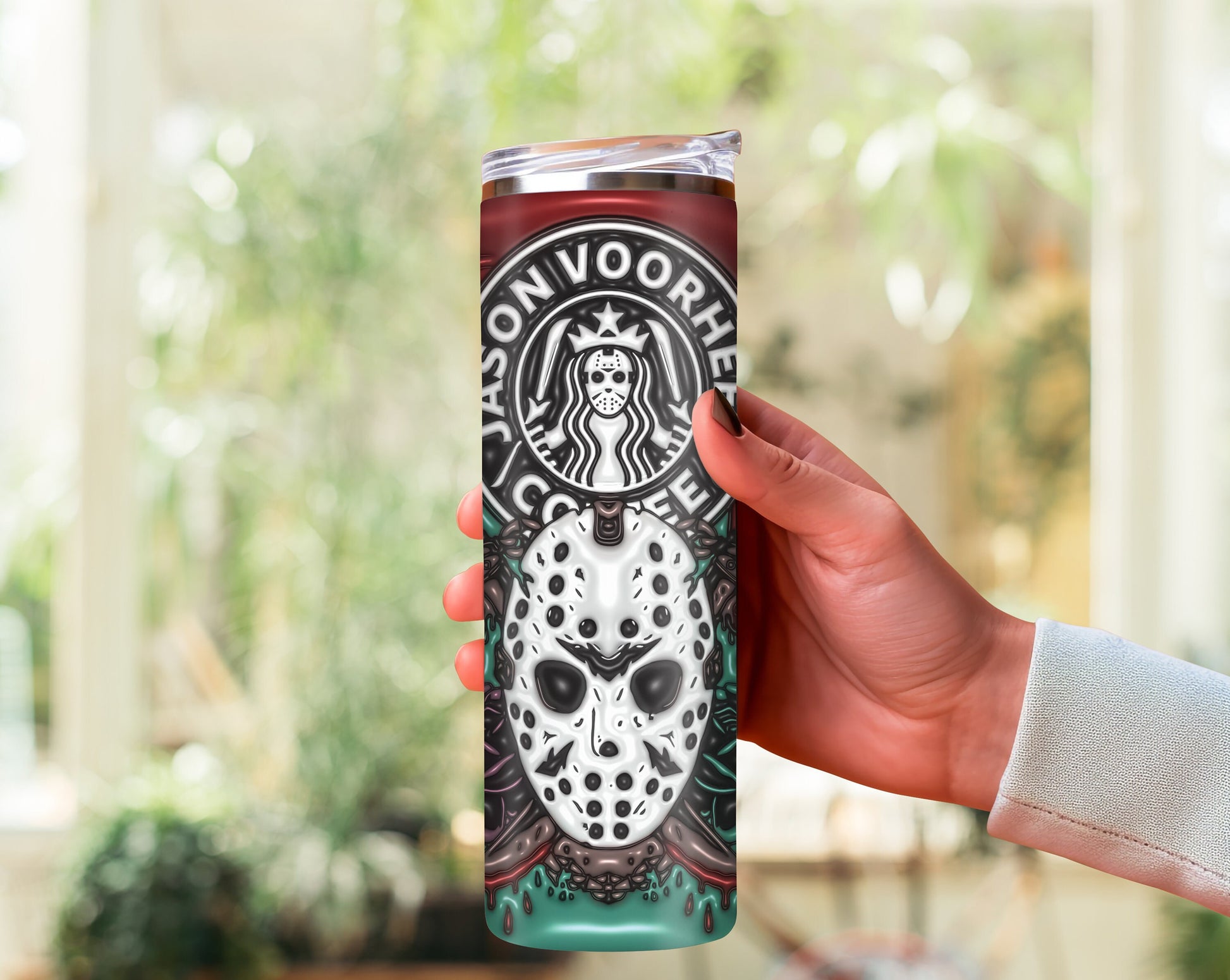 Jason Voorhees 20 oz Skinny Tumbler | Camp Crystal Lake Inspired Horror Cup | Spooky Halloween Tumbler | Friday the 13th Fan Gift