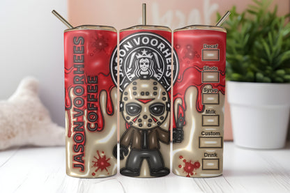 Jason Voorhees Horror-Themed 20 oz Skinny Tumbler | Creepy Camp Crystal Lake Travel Cup | Halloween Tumbler for Friday the 13th Fans