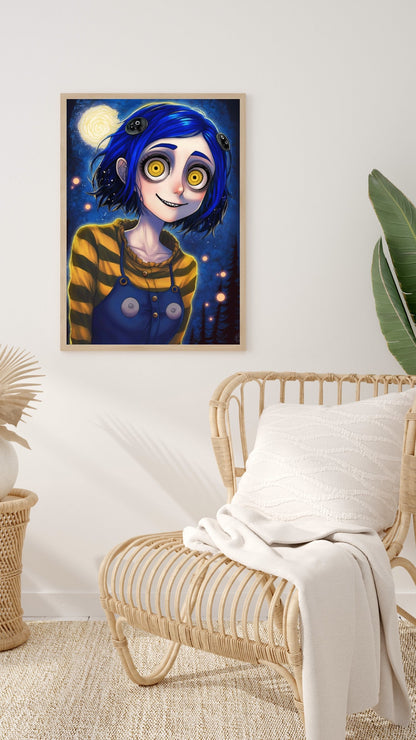 Curious Explorer in the Moonlight, 11x17 Inches, Art Print, Anime Poster