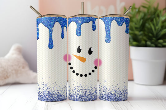 Sparkling Snowman 20 oz Skinny Tumbler - Glittery Winter Drinkware - Charming Snowman Face Tumbler - Cozy Winter Gift