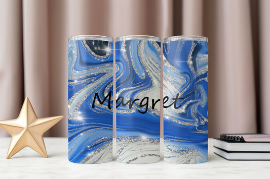 Customized Marble Paint Pour 20 oz Skinny Tumbler - Personalized Swirl Design Cup - Elegantly Drinkware