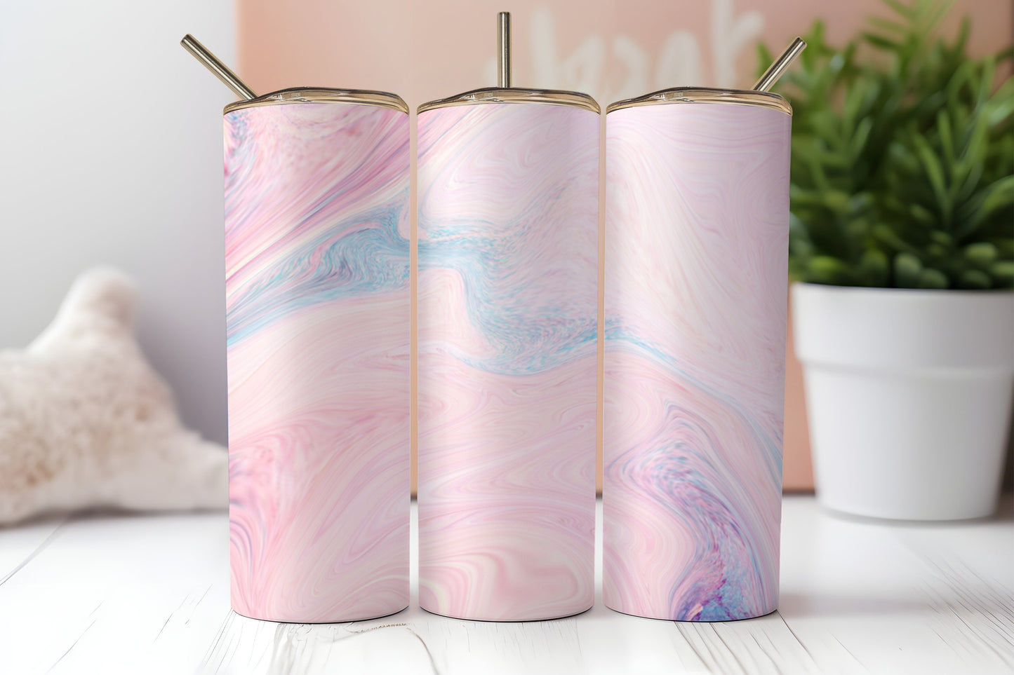 Customized Marble Paint Pour 20 oz Skinny Tumbler - Personalized Swirl Design Cup - Elegantly Drinkware