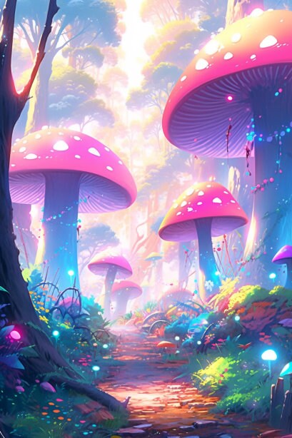 Enchanted Mycologia: Luminous Forest Mushroom Art Print