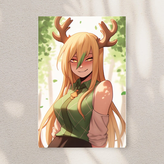 Forest Charm: Mystical Deer Girl Anime Art Print