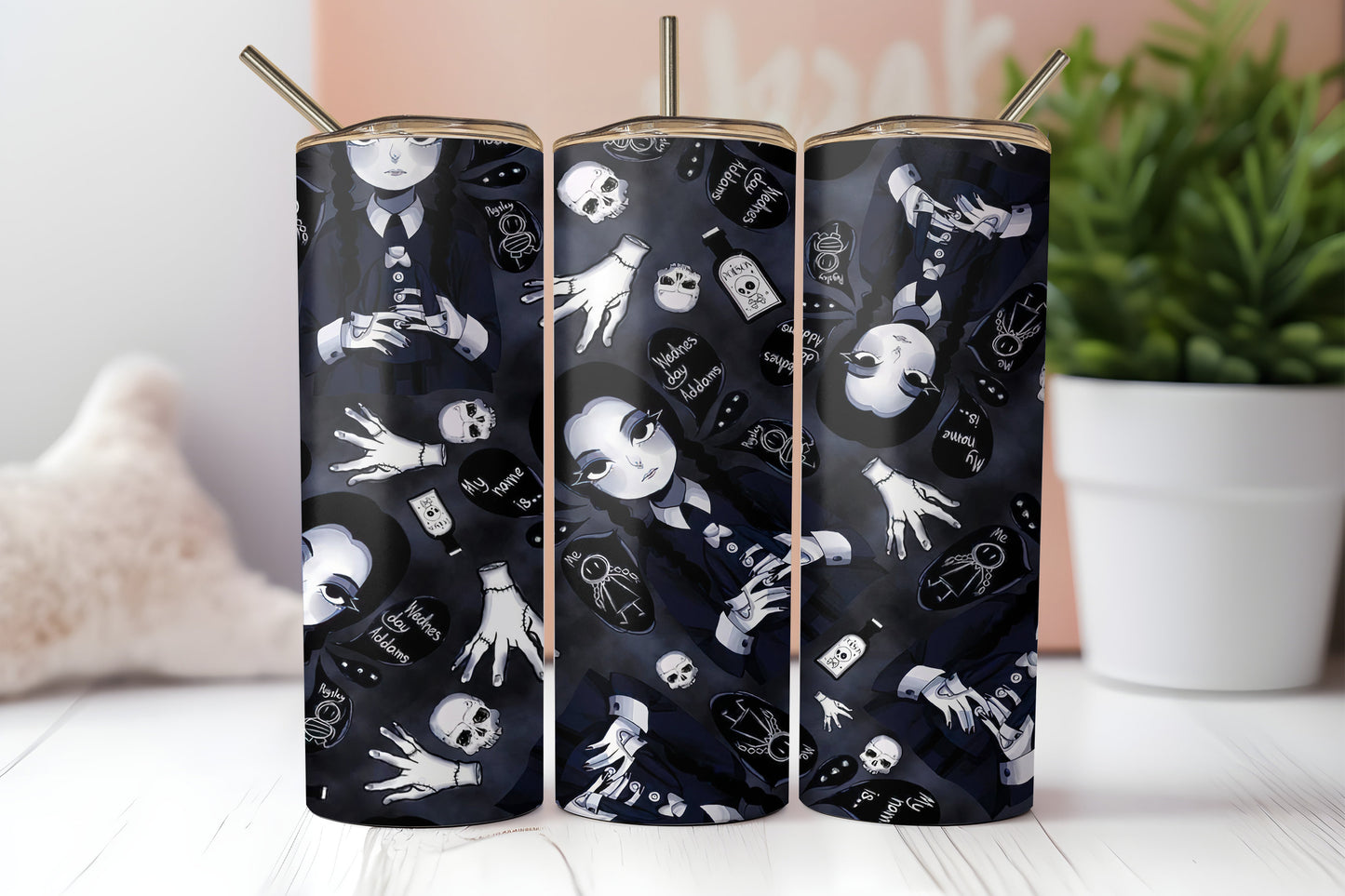 Apathetic Goth 20oz Tumbler - Customizable Mysterious Character-Themed Travel Cup - Ideal for Fans of Whimsical Gothic Design