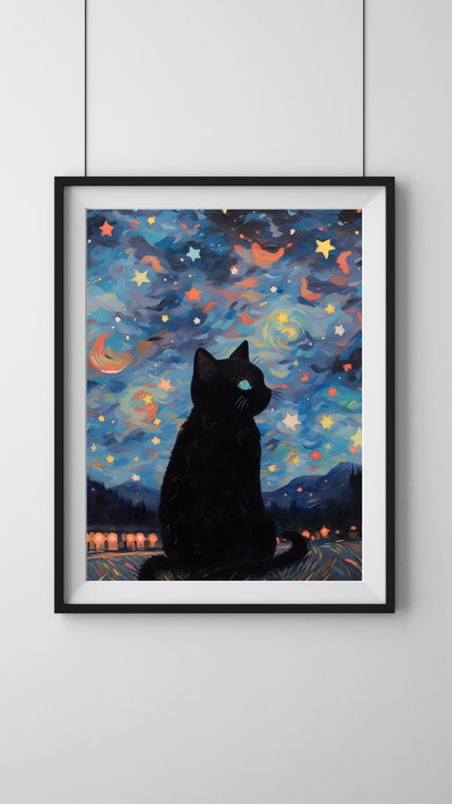 Celestial Whiskers - Art Print, Cat Lover Gift
