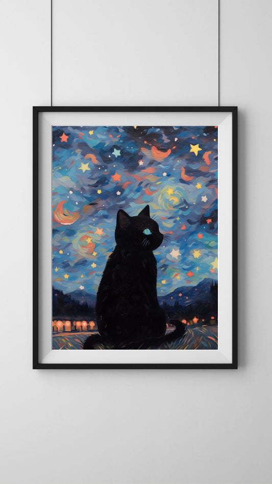 Celestial Whiskers - Art Print, Cat Lover Gift