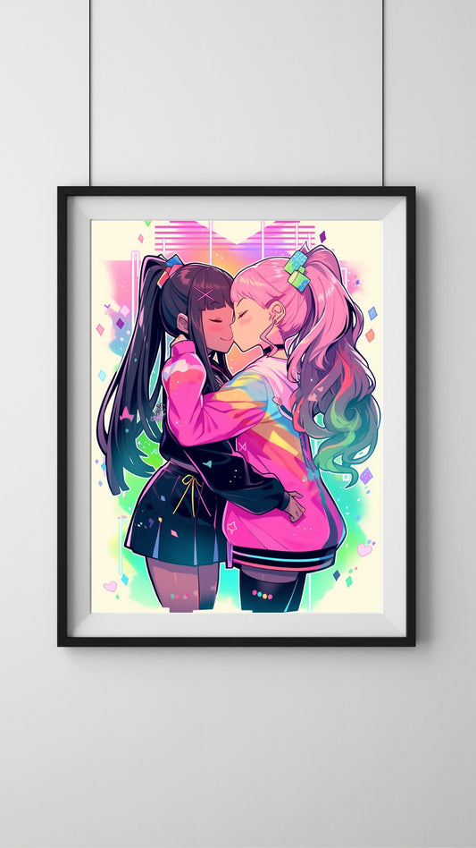 Radiant Embrace: A Symphony of Hearts Art Print