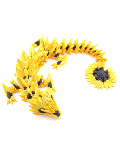Articulated Sunflower Dragon - 3D Printed Fidget Fantasy Creature - Customizable Colors - Cinderwing3d