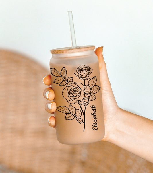 Personalized Name and Birth Flower Coffee Cup, Elegant Personalized Tumbler, Ideal Bridesmaid Proposal, Gifts for Her, Unique Party Favor