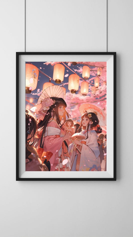 Cherry Blossom Festival: Anime-Inspired Art Print