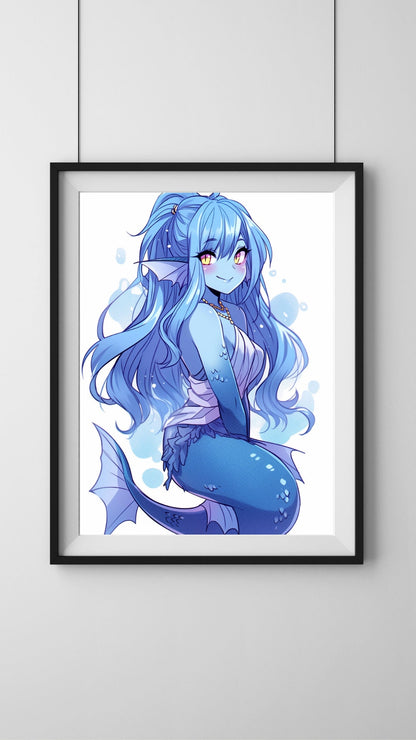 Ocean Melody: Cute Anime Mermaid Siren Art Print