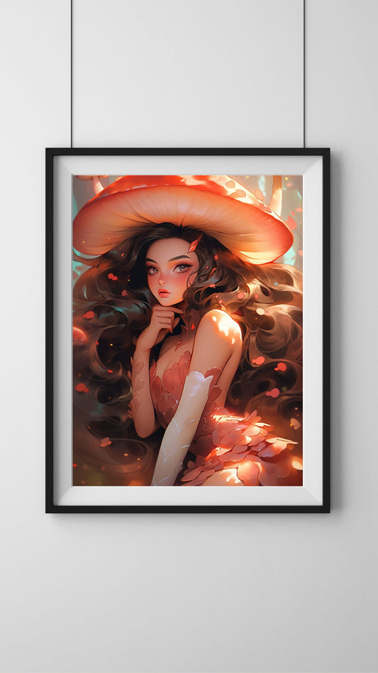 Enchanted Mycologia: Mushroom Maiden Cottagecore Art Print