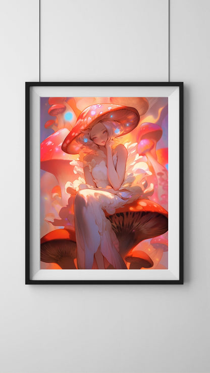 Enchanted Mycologia: Mushroom Maiden Cottagecore Art Print