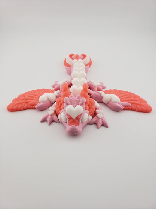1 Articulated Baby Love Dragon - 3D Printed Fidget Fantasy Creature - Customizable Colors - Cinderwing3d- Valentines Day Heart Dragon