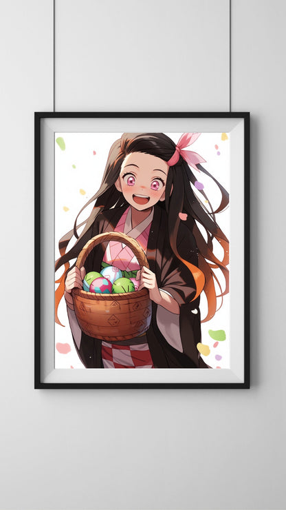 Springtime Delight - Anime Girl with Easter Eggs Art Print