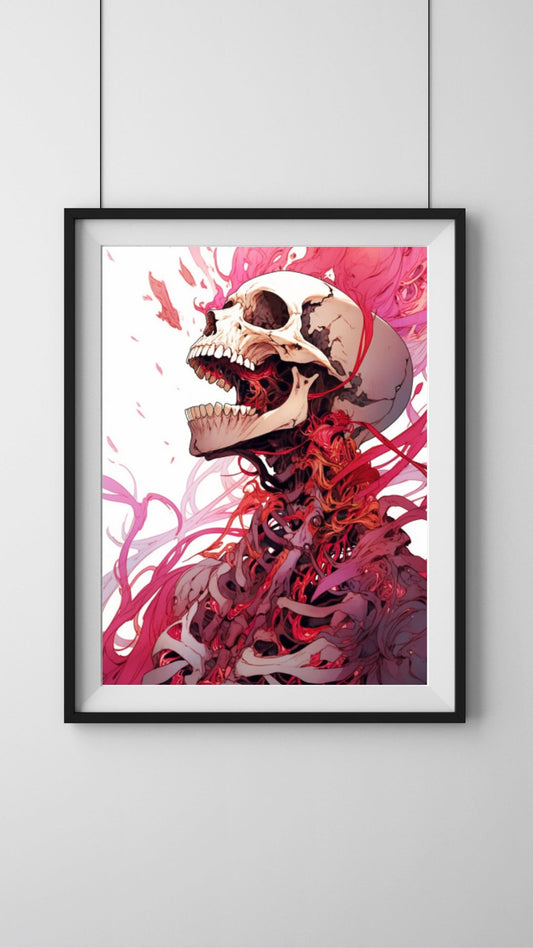 Vivid Anatomical Fusion - Abstract Skeletal Art Print - Frame Not Include