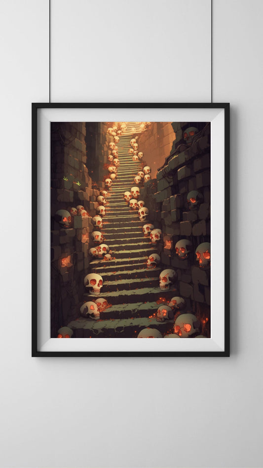 Ascent into Mystery - Stairway of Skulls Art Print - Frame Not Included