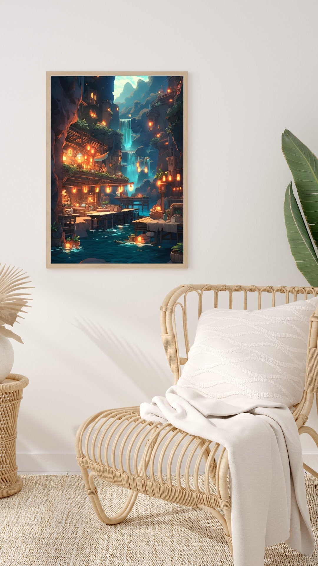 Serene Waterfront Village Art Print - Frame Not Included