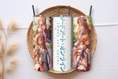 Enchanted Warrior 20 oz Skinny Tumbler - Inspired by Beloved Anime Series - Fantasy Art Insulated Cup