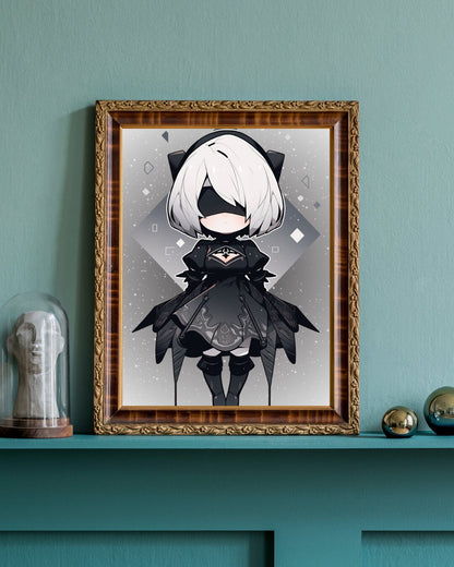 Mystic Night's Sentinel - Chibi Warrior - Art Print Poster - Illustration Wall Art - Home Decor