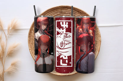 Enigmatic Red-Haired Anime Character 20 oz Skinny Tumbler - Manga-Inspired Insulated Cup with Iconic Symbol