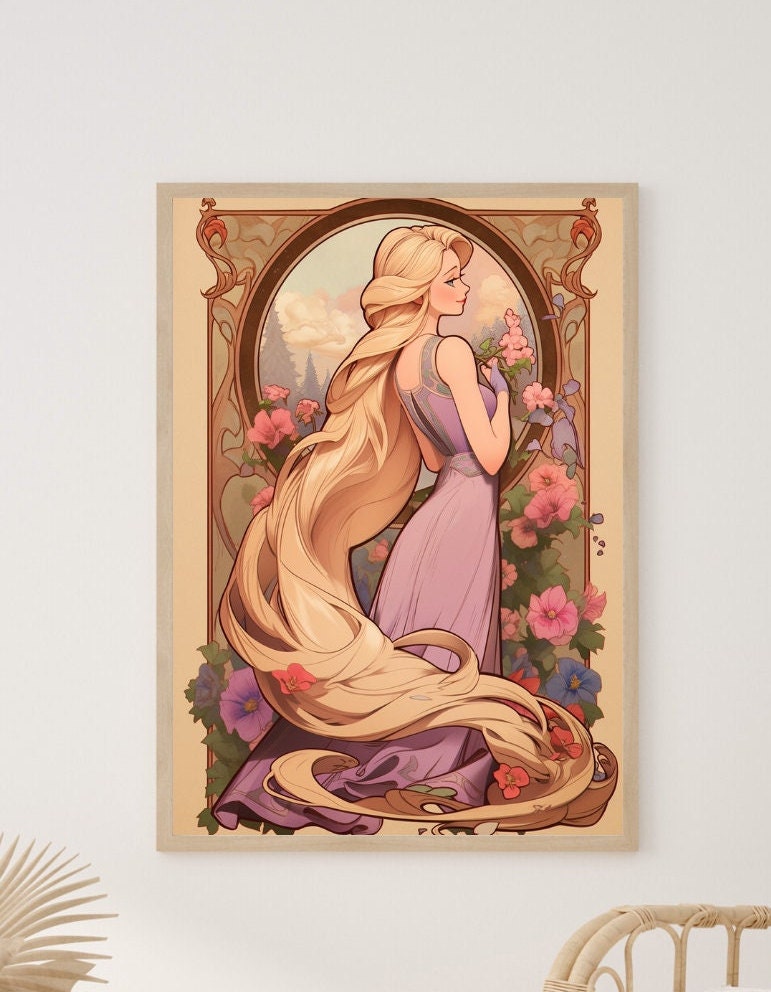 Golden Tresses and Blooms - Enchanted Lady Art Print - Frame Not Included