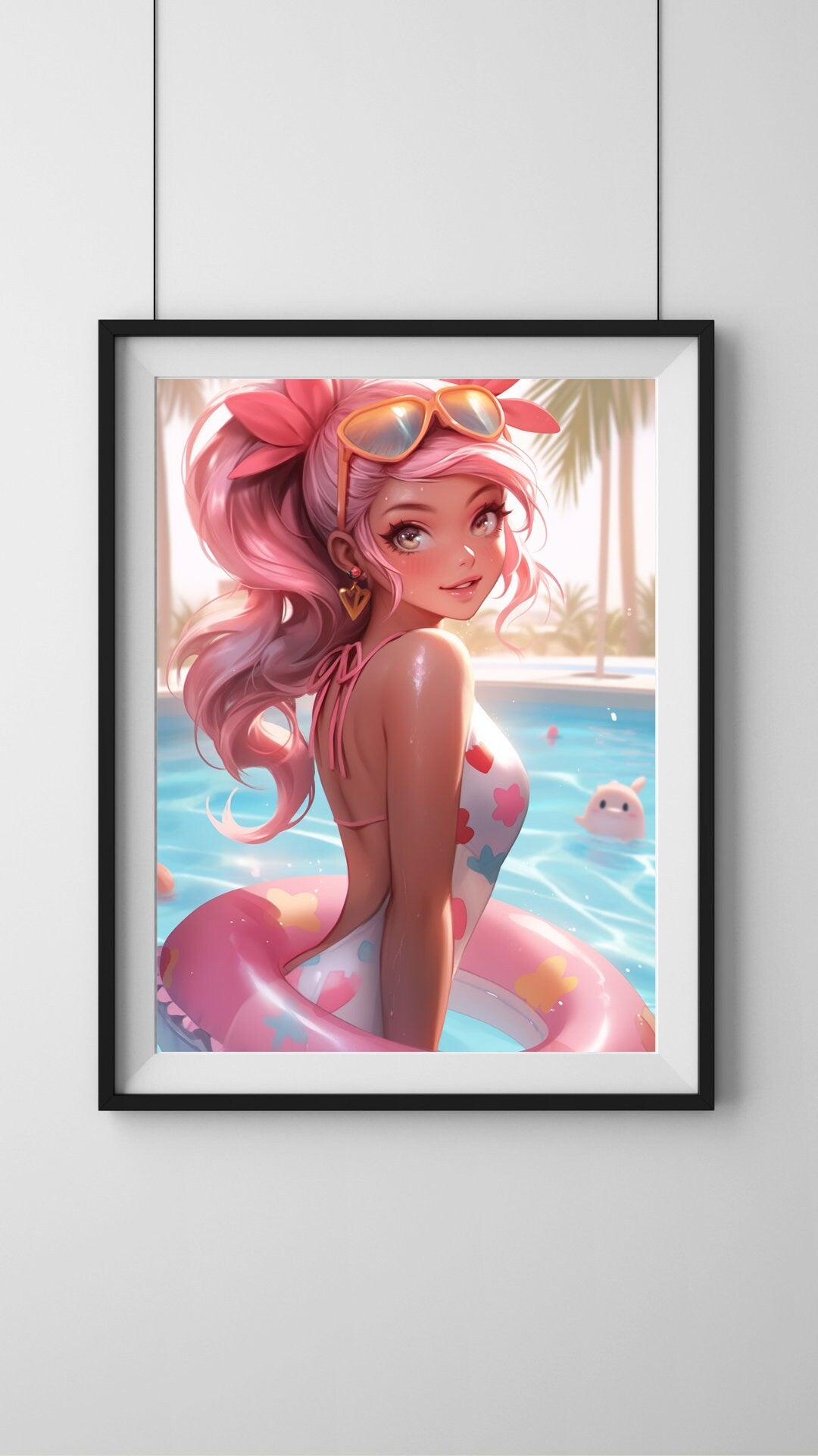 Summer Serenity - Anime Style Poolside Bliss Art Print - Frame Not Included