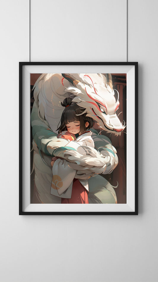 Mythical Embrace - Protective Spirit and Child Art Print - Frame Not Included