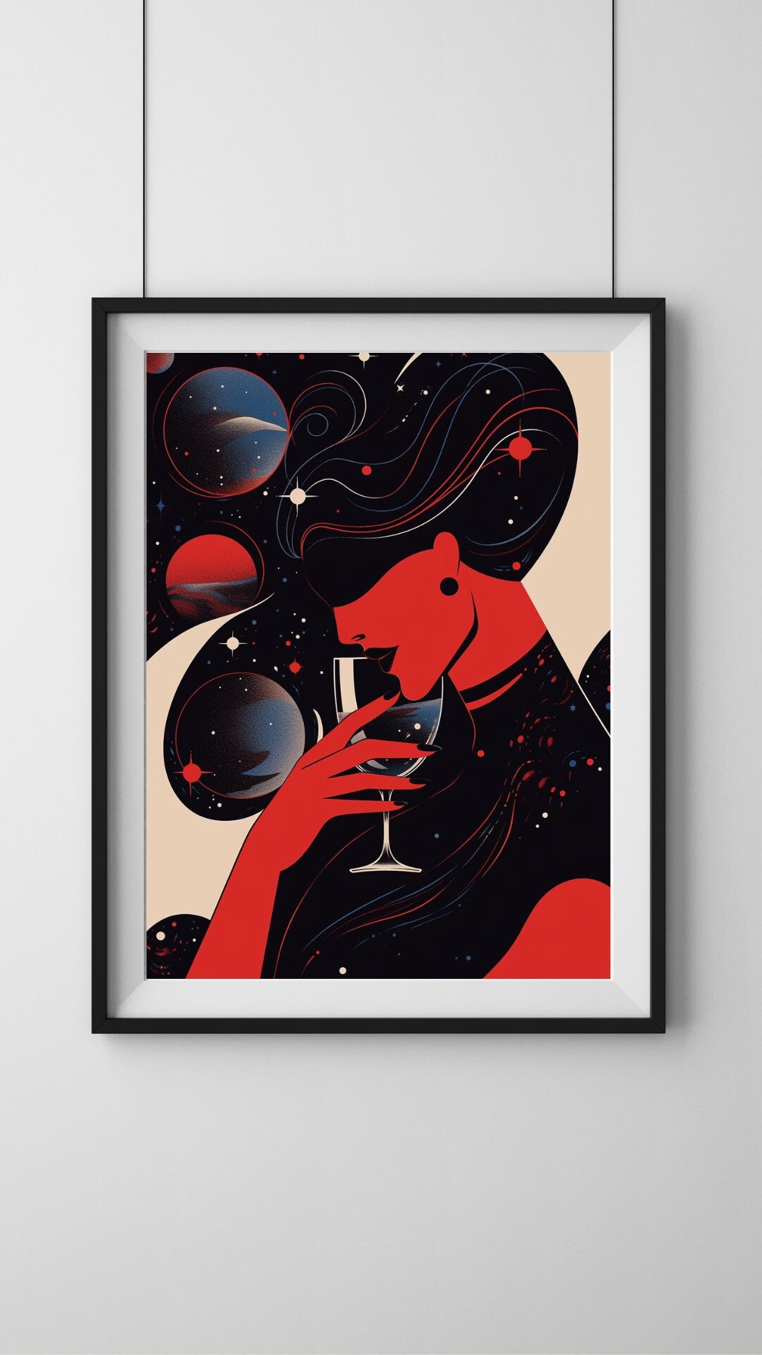 Retro Elegance Wine Connoisseur Art Print - Vintage Moonlight Serenity