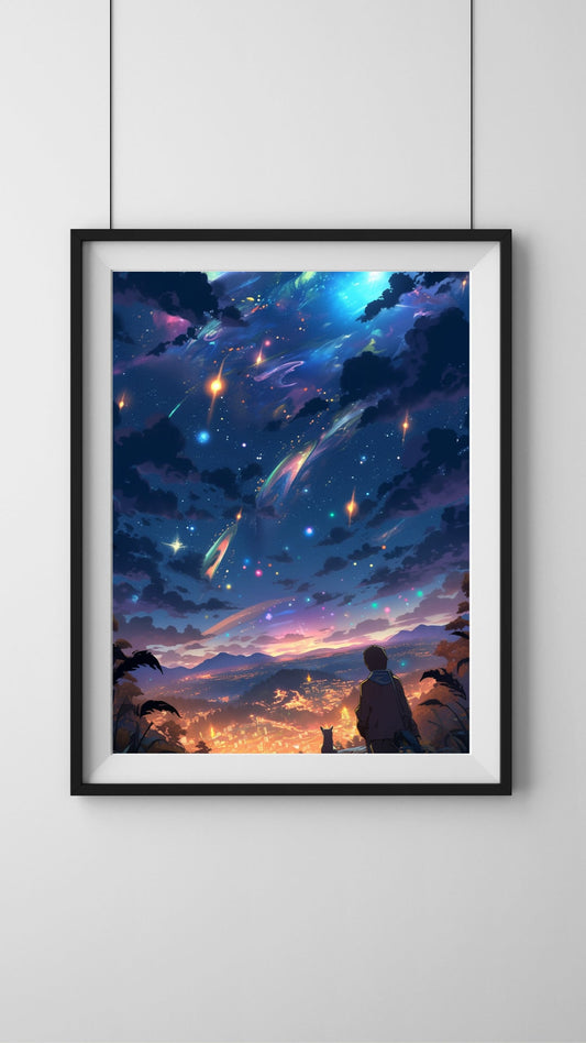 Starry Night and City Lights: Companion's Gaze Art Print