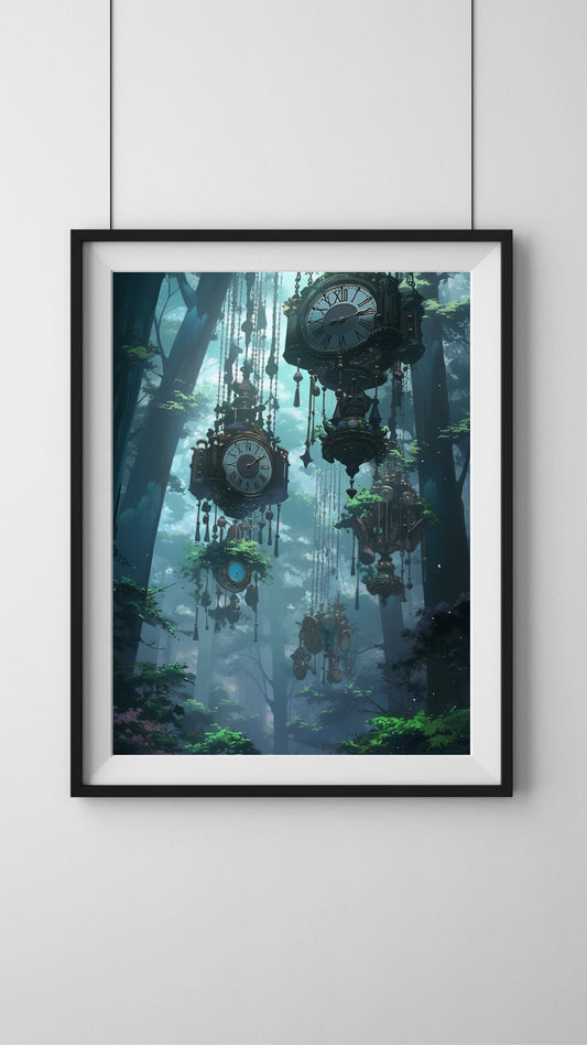 Timeless Forest: Enchanted Clocks Art Print
