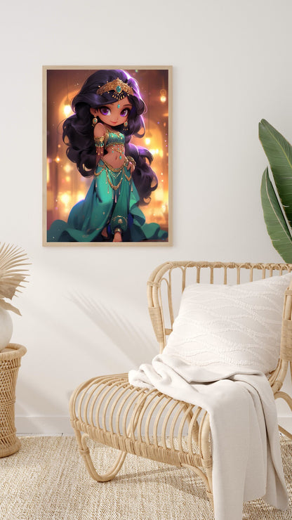 Golden Tresses and Blooms - Enchanted Lady Art Print - Frame Not Included