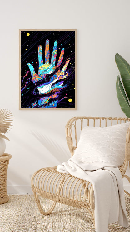 Cosmic Touch: The Psychedelic Hand Art Print