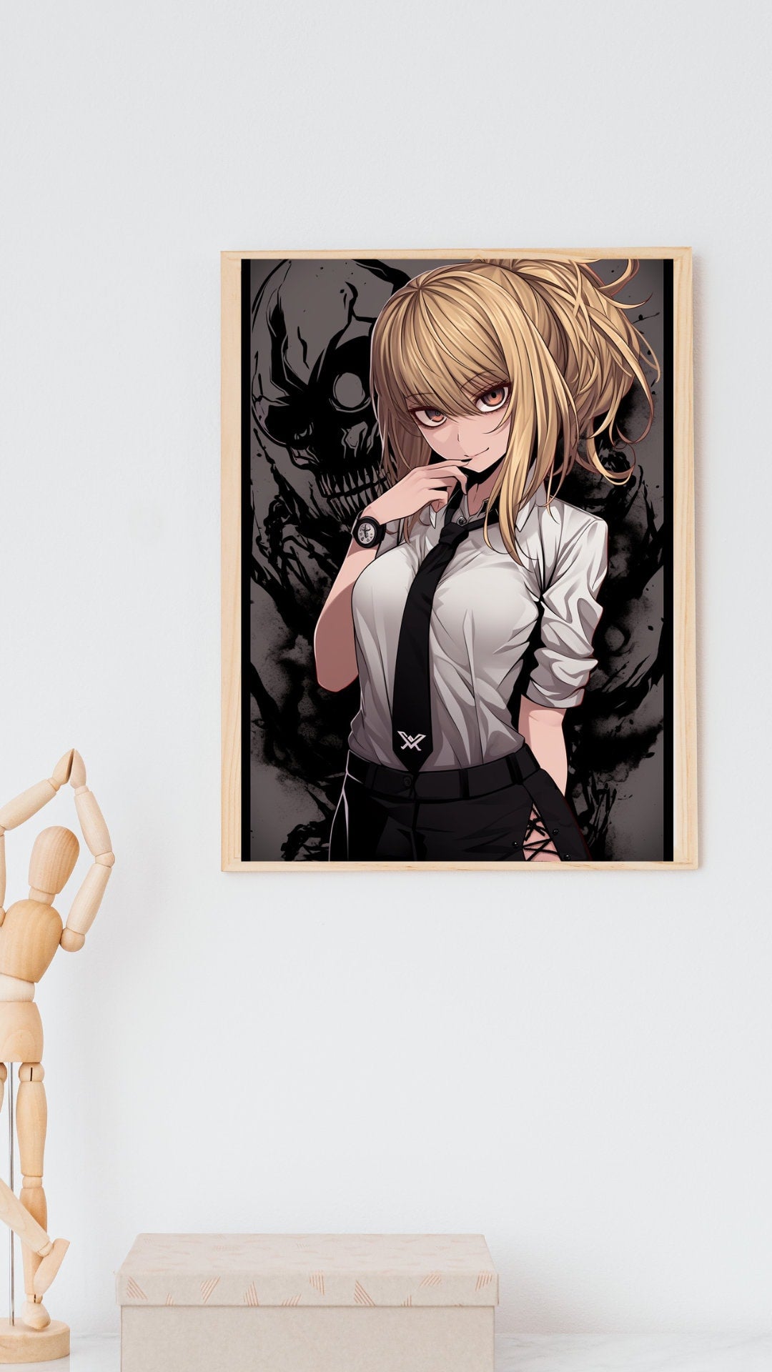 Mysterious Enigma: Monochrome Shadow Art Print, Manga-Inspired Home Decor, Anime Art Print