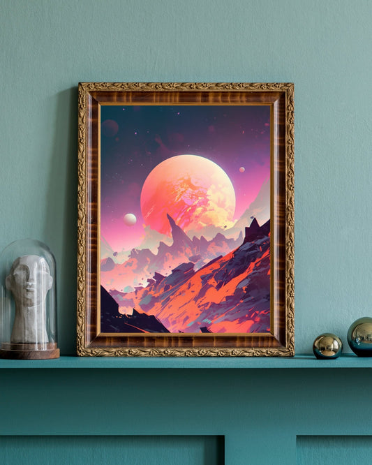 Otherworldly Vista - Alien Planet Landscape Mountain Full Art Print - Original Poster - Illustration Print Wall Art - Home Decor