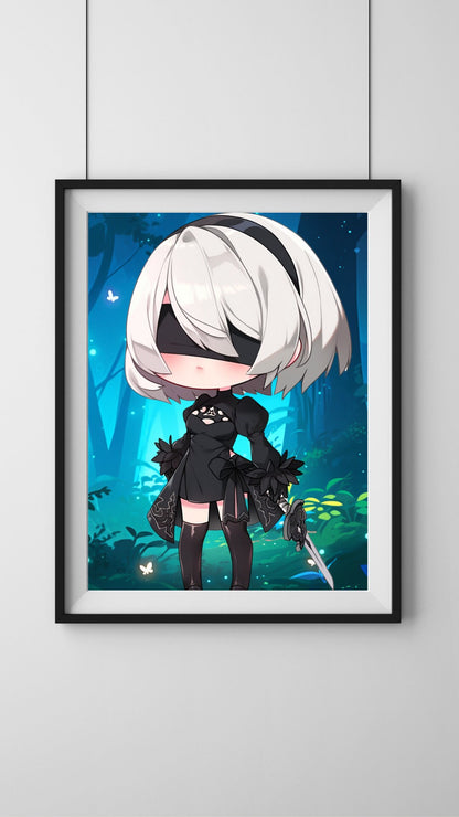 Enchanted Guardian - Chibi Warrior - Art Print Poster - Illustration Wall Art - Home Decor