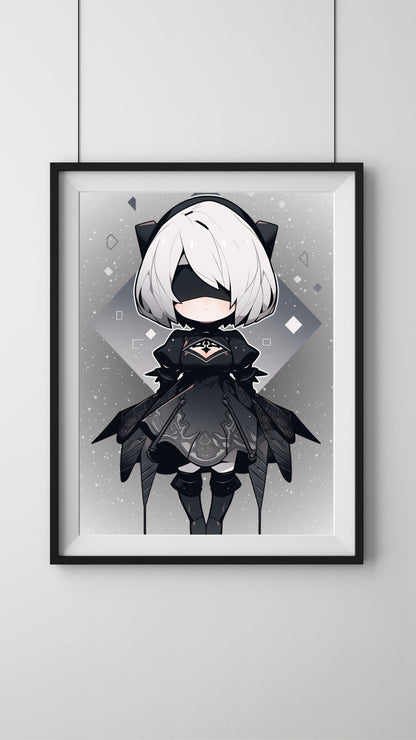 Mystic Night's Sentinel - Chibi Warrior - Art Print Poster - Illustration Wall Art - Home Decor