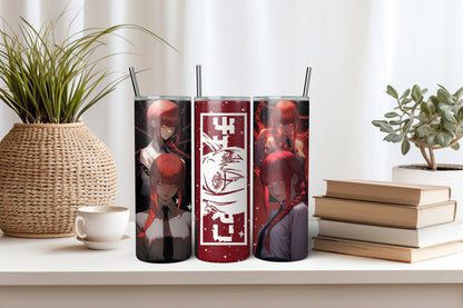 Enigmatic Red-Haired Anime Character 20 oz Skinny Tumbler - Manga-Inspired Insulated Cup with Iconic Symbol
